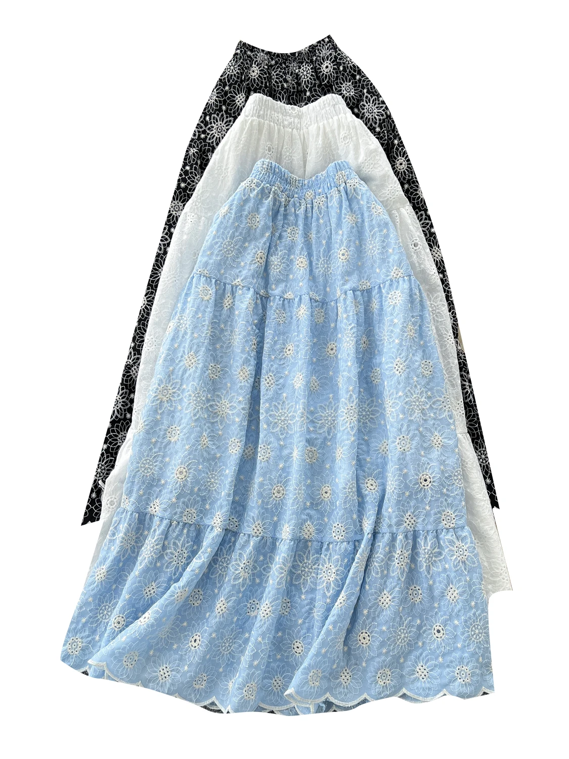 

Романтическая аосфера, женская юбка-миди, эластичная талия, вышивка, крючок, цветок, высокая талия, длинные юбки трапециевидной формы, новинка лета