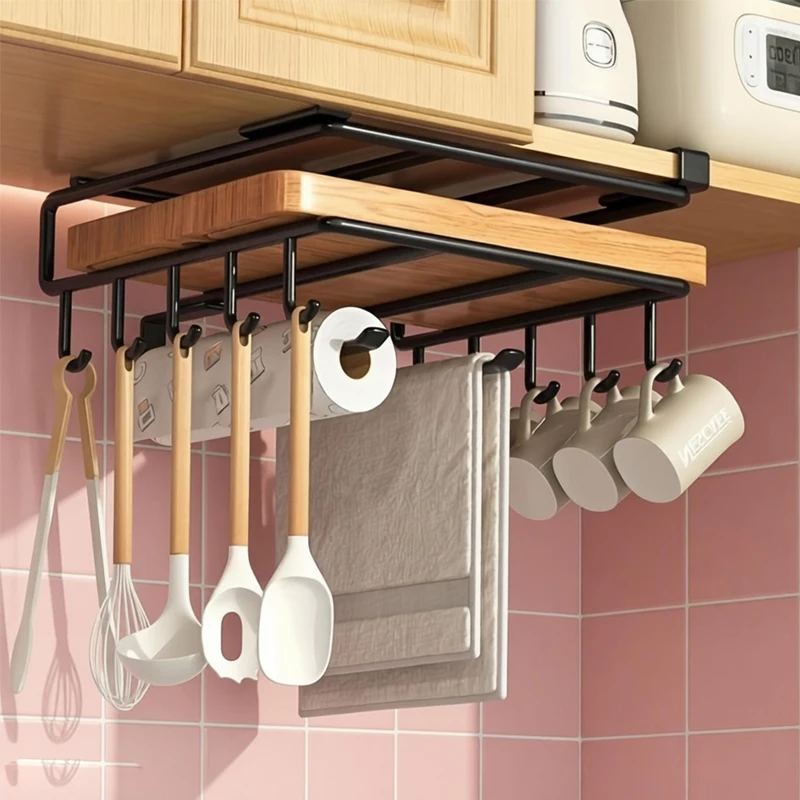 

Kitchen Hanging Organizer Rack Thickened Carbon Steel Multi-Cutting Board Rack Multi-Function Tissue Rack Holder Storage Shelf