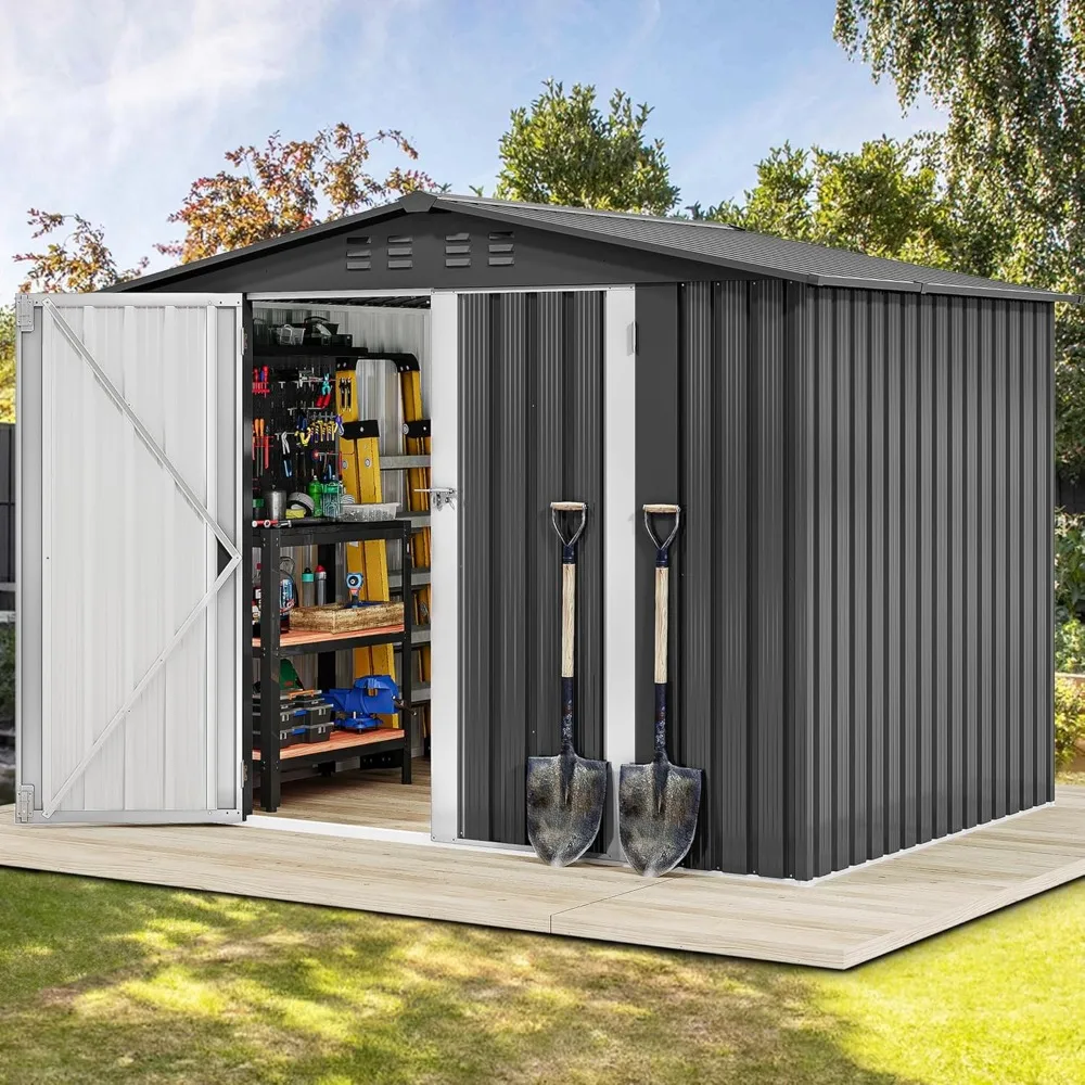 

8x6-foot Outdoor Storage Shed, Spacious Steel Tool Shed with Secure Entrance and Ventilation Design