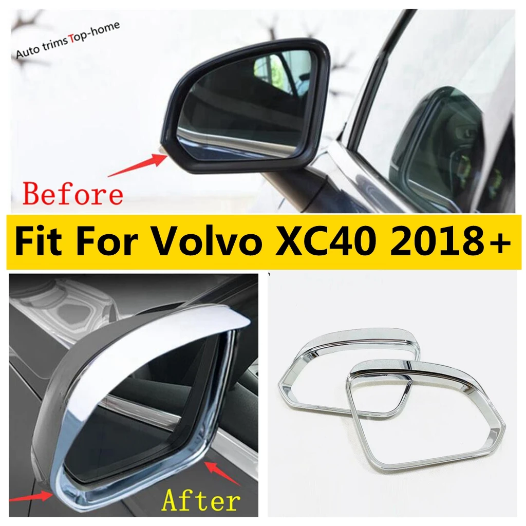 

Rearview Mirror Rain Shade Rainproof Blades Decoration Frame Cover Trim For VOLVO XC40 2018 - 2024 ABS Chrome Car Accessories