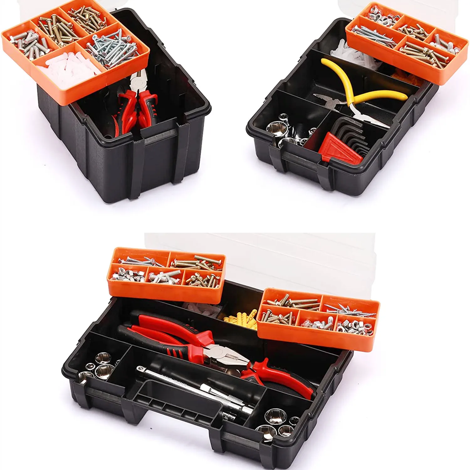 Portable Parts Box Hardware Storage Toolbox Plastic Case Multi-Grid Combination Screw Storage Box Garage Repair Tool Box