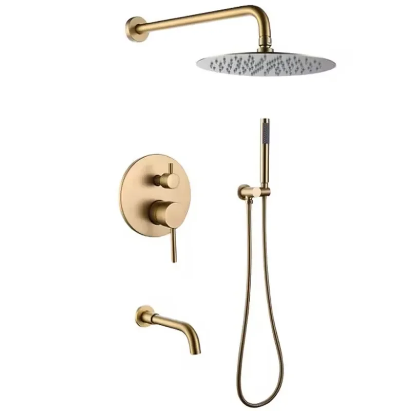 WEIHAO Polished Chrome Wall Mounted Shower Kit with Rainfall Shower Handheld Sprayer and Tub Spout Dual Function Mixer Tap