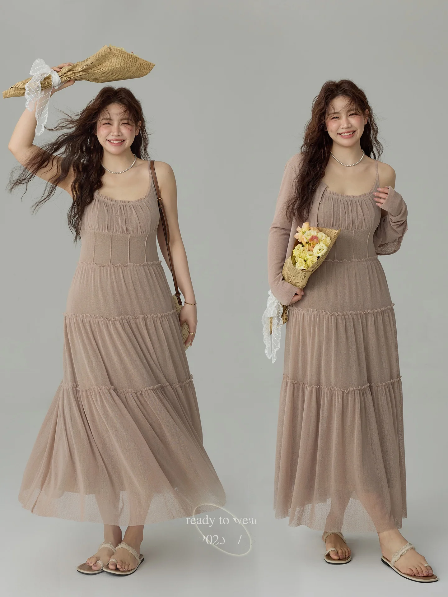 

plus Size Women's Long Skirt Dress Mesh Strap High Waist A-Line Summer Casual Two-Piece Set Sun Protection Commute Style