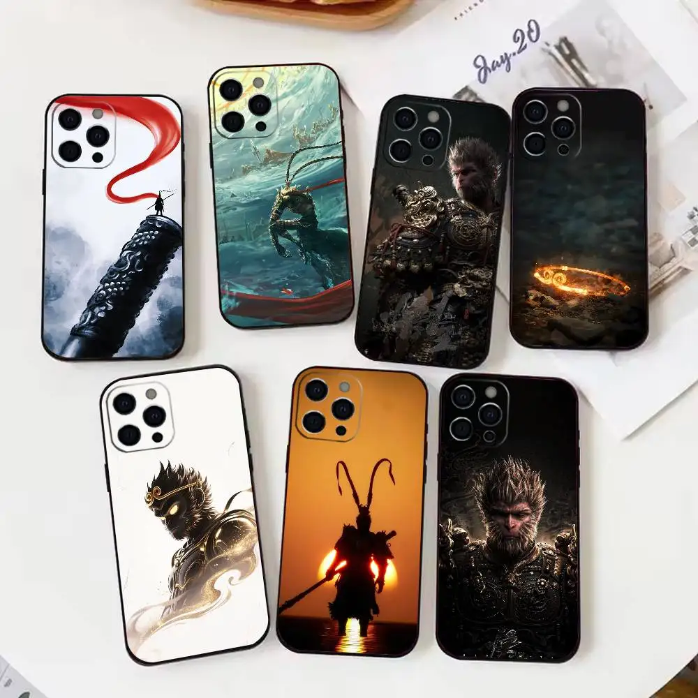 

Black Myth Wukong Game Phone Case For iPhone17,16,15,14,13,12,11 Plus,Pro Max Soft Black Cover