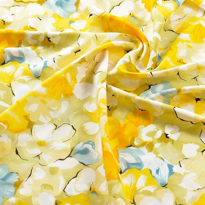 Yellow Flower Rayon Fabric Soft Viscose Material for Dress Shirt Spring Summer Sleepwear Bedding DIY Sewing Cotton Silk Fabric