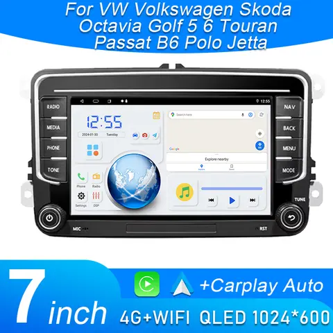 Carplay Android 15 Car Radio GPS For VW Volkswagen Skoda Octavia Golf 5 6 Touran Passat B6 Polo Jetta 2Din Multimedia Player 4G