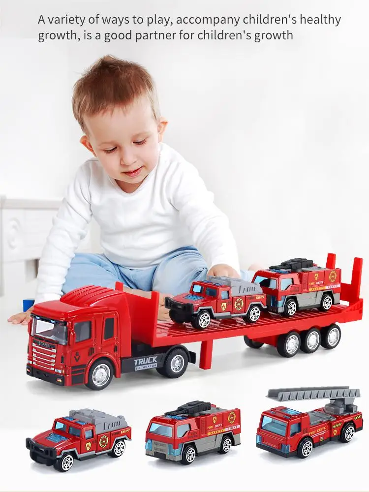 Alloy trailer large transporter Container truck tow head flat inertial pull-back Puzzle boy model Halloween gift toy car