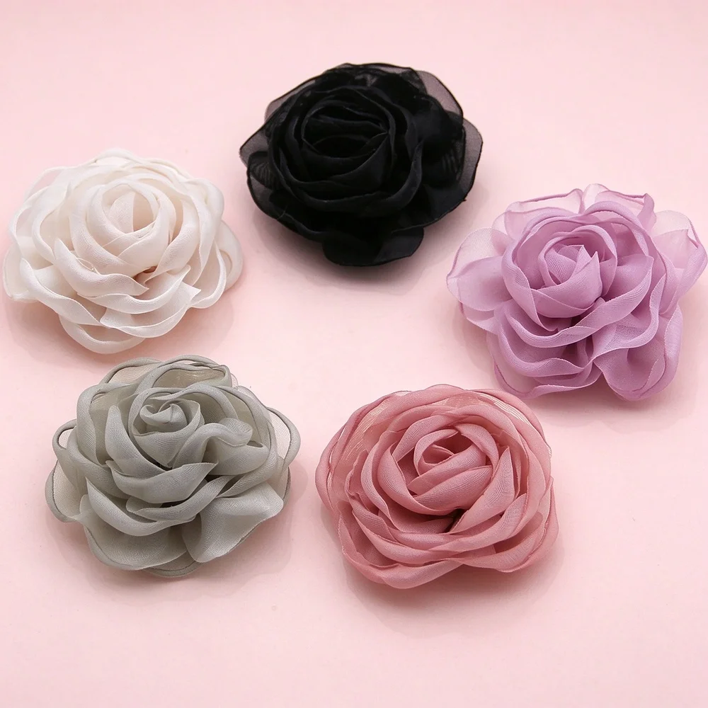 5cm Handmade Velvet Camellia Flower Loose for DIY Brooches Headbands Hair Clips Clothing Decoration, 10pcs 6 Colors