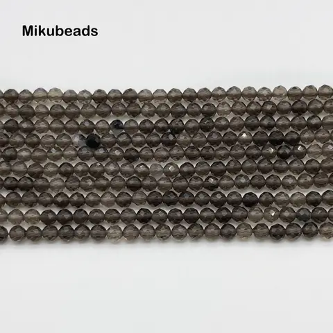 Wholesale Natural Smoky Quartz 3mm 4mm Round Faceted Loose Beads For Jewelry Making Bracelet Necklace DIY Free Shipping