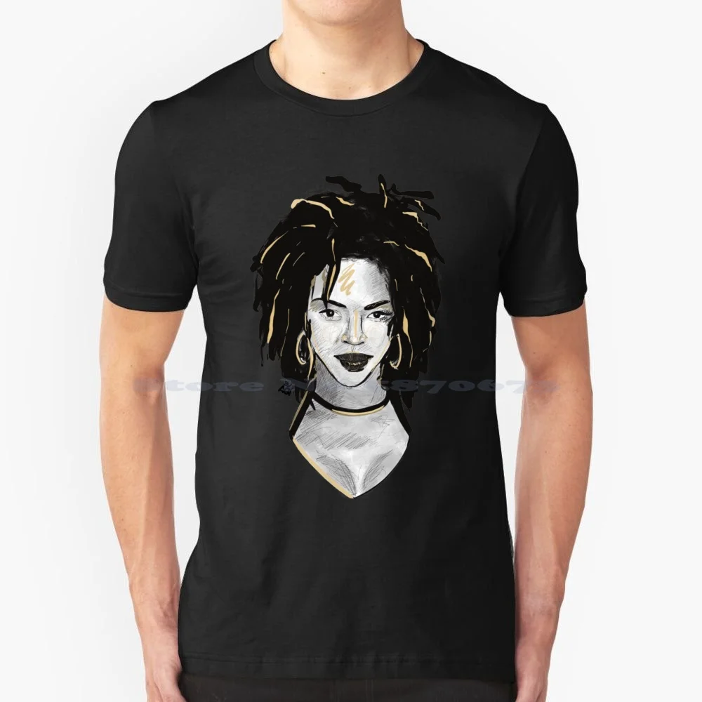 90s Hip Hop Premium Series-Lauryn Hill T Shirt 100% Cotton Tee 90s Hip Hop Queen Latifah Hand Drawn Illustrated Black And White