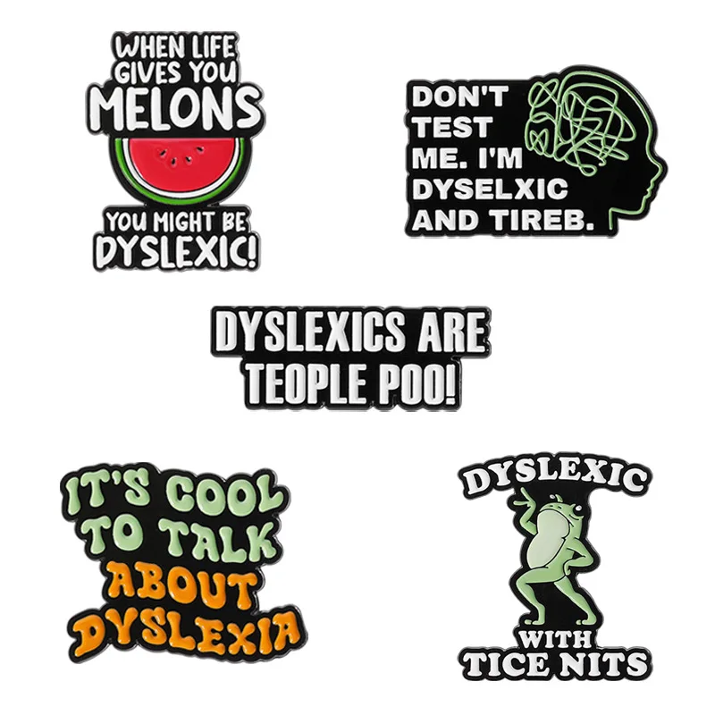 Cartoon Reading Disability Series Enamel Pins Fun black letter brooch Metal Brooch Backpack Lapel Badges Jewelry Gift Friends