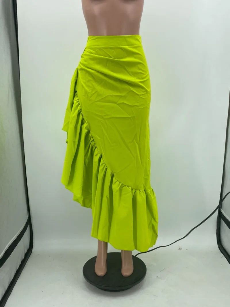 GUWU-Jupe longue maxi taille haute pour femme, ourlet à volants, streetwear à la mode, automne et hiver 2022