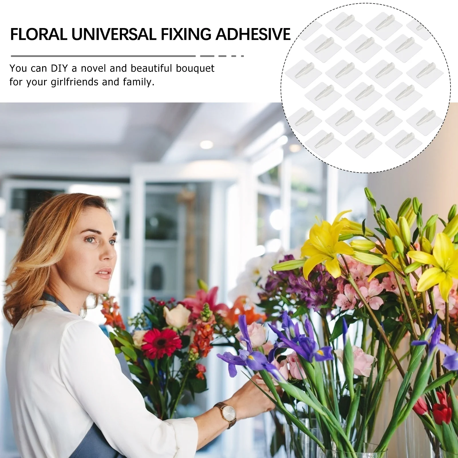 

50Pcs Bouquet DIY Packaging Materials Transparent Adhesive Stickers Plastic Glue for Floral Arrangement Flower Shop Supplies