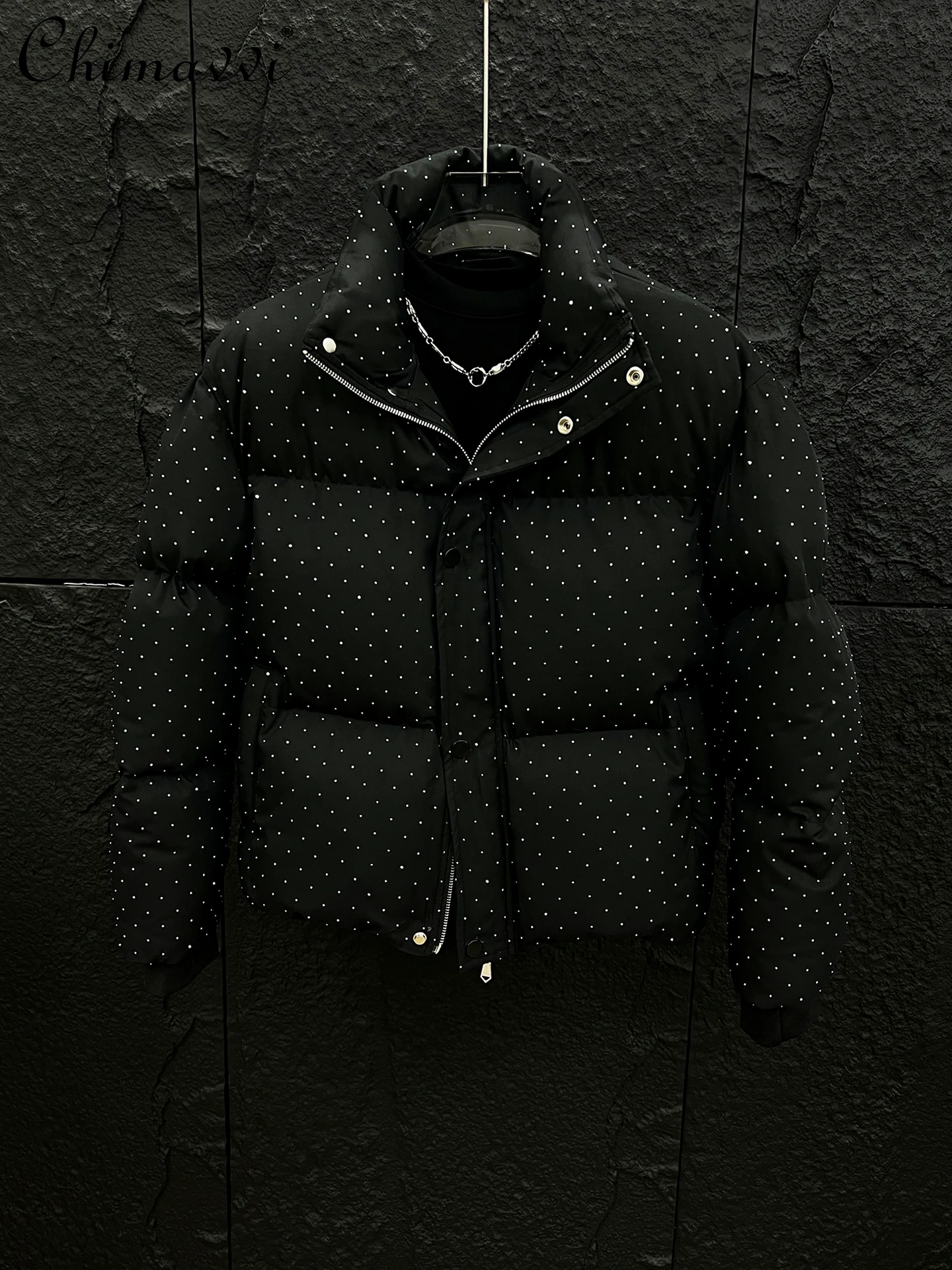 High-end strass estrelado jaqueta de algodão masculino 2025 inverno moda engrossado quente puffer jaqueta manga longa streetwear casaco de algodão