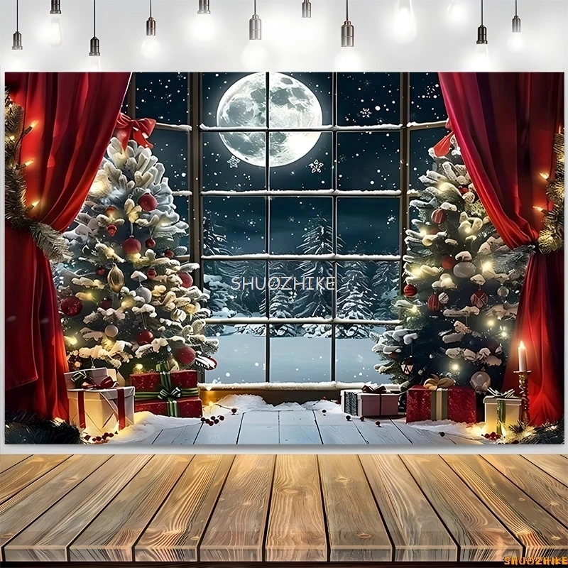 عيد ميلاد سعيد إكليل نافذة بريق التصوير خلفية سنة جديدة سعيدة خلفية الأسرة عطلة الطرف الديكور RR-35