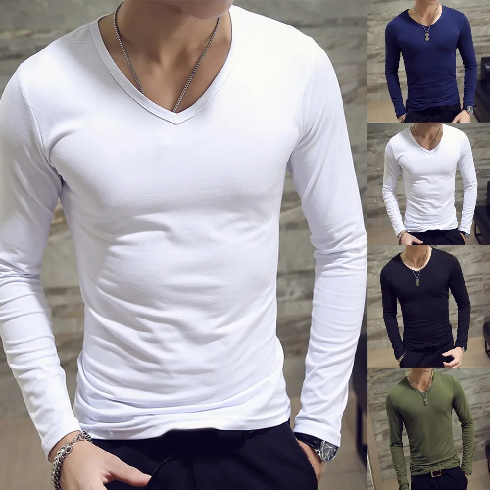 Casual Fashion Men\\\\\\\\\\\\\\\'s Slim Fit V Neck T Shirt Long Sleeve Tops Blouse Polyester Material Various Colors Available