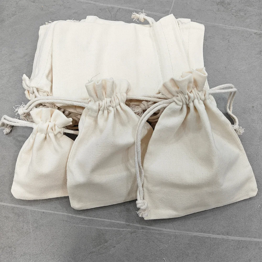 5pcs/10pcs 8x10cm 10x14cm 12x15cm Canvas Cotton Gift Packing Bags White Black Natural Cotton Drawstring Pocket Storage Sachet