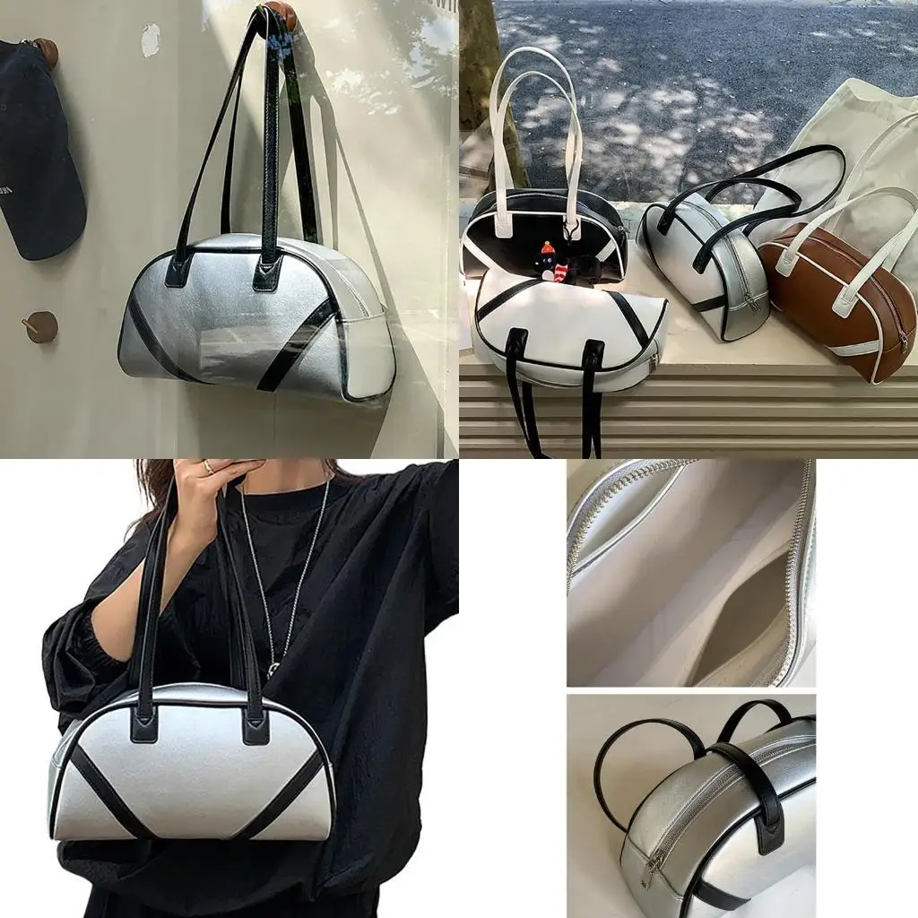 

D46D Fashionable Contrast Color Patchwork Shoulder Bag PU Leather Handbag for Ladies