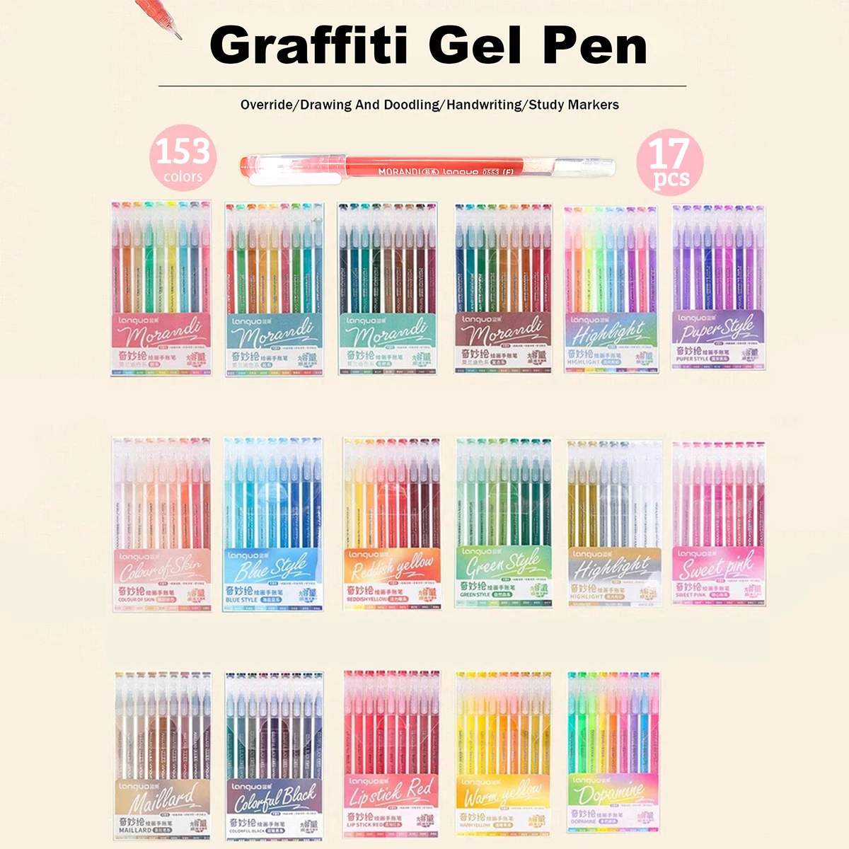 

Languo Graffiti Gel Pen,Full Needle Nib,Stackable Colors,High Quality Ink Artist Drawing for Learning Markers Art Supplies