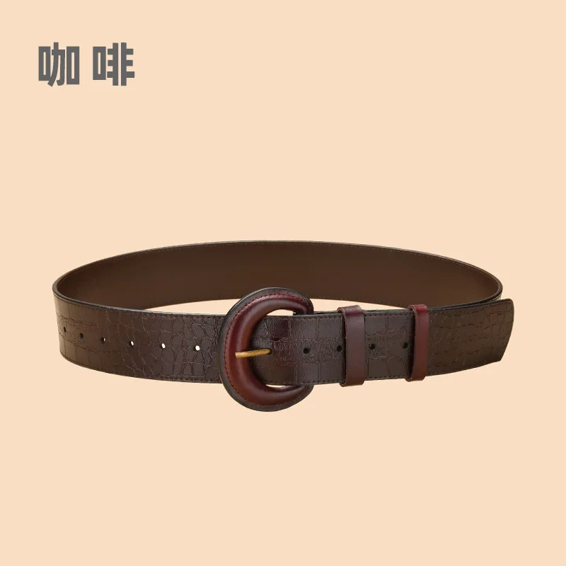 ジーンズやトレンチコートに合うレディーススリムファッションワイドベルトウエストベルトオールマッチ本革ベルト