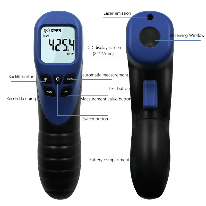 Handheld Digital Photo Tachometer Rpm Meter Laser Non-Contact Tach Range 2.5-99999RPM Motor Speed Meter ﻿