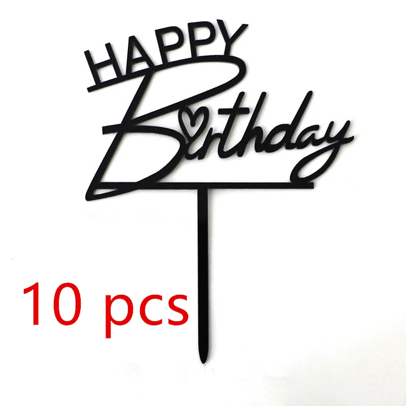 10 stücke Neue Gold Alles Gute Zum Geburtstag Kuchen Topper Gold Schwarz Acryl Kinder Geburtstag Party Kuchen Topper Dessert Dekoration Baby Dusche geschenk – Detail 10