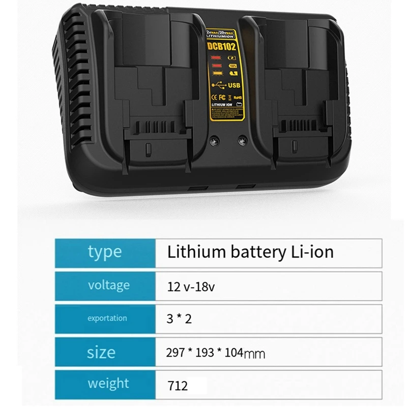 Dual Battery Charger For DEWALT DC9310 10V-20V Nicd And Nimh Batteries DW9057 DC9071 DC9091 DC9096 DE9039 DE9095/9096 US Plug