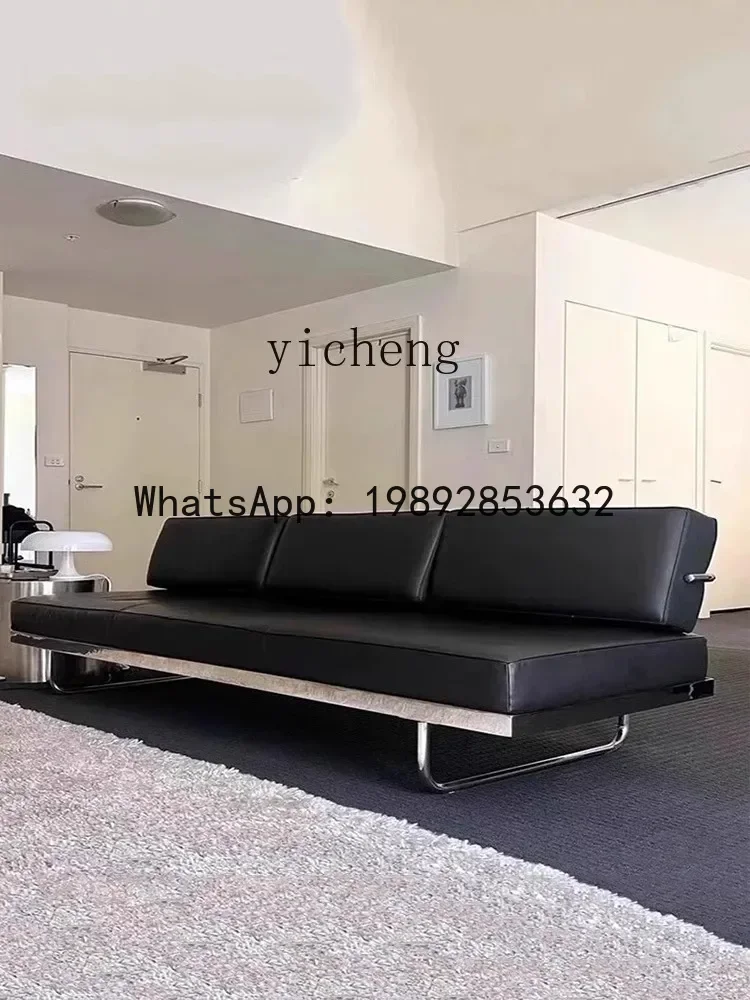 

Chinese Style Bauhaus Black Stainless Steel Frame Sofa Office Studio Leather Sofa