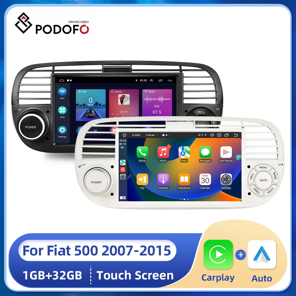 Podofo 7'' 2Din Android Car Multimedia Player For FIAT 500 2007-2015 Navigation GPS Carplay Auto Radio RDS DSP No DVD Head Unit