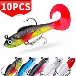 Artificial Silicone Fishing Lures Soft Bionic Swimbait Curl Tail Lead Headed Fish Bait with Hooks Sinking Lifelike Baits Tackle