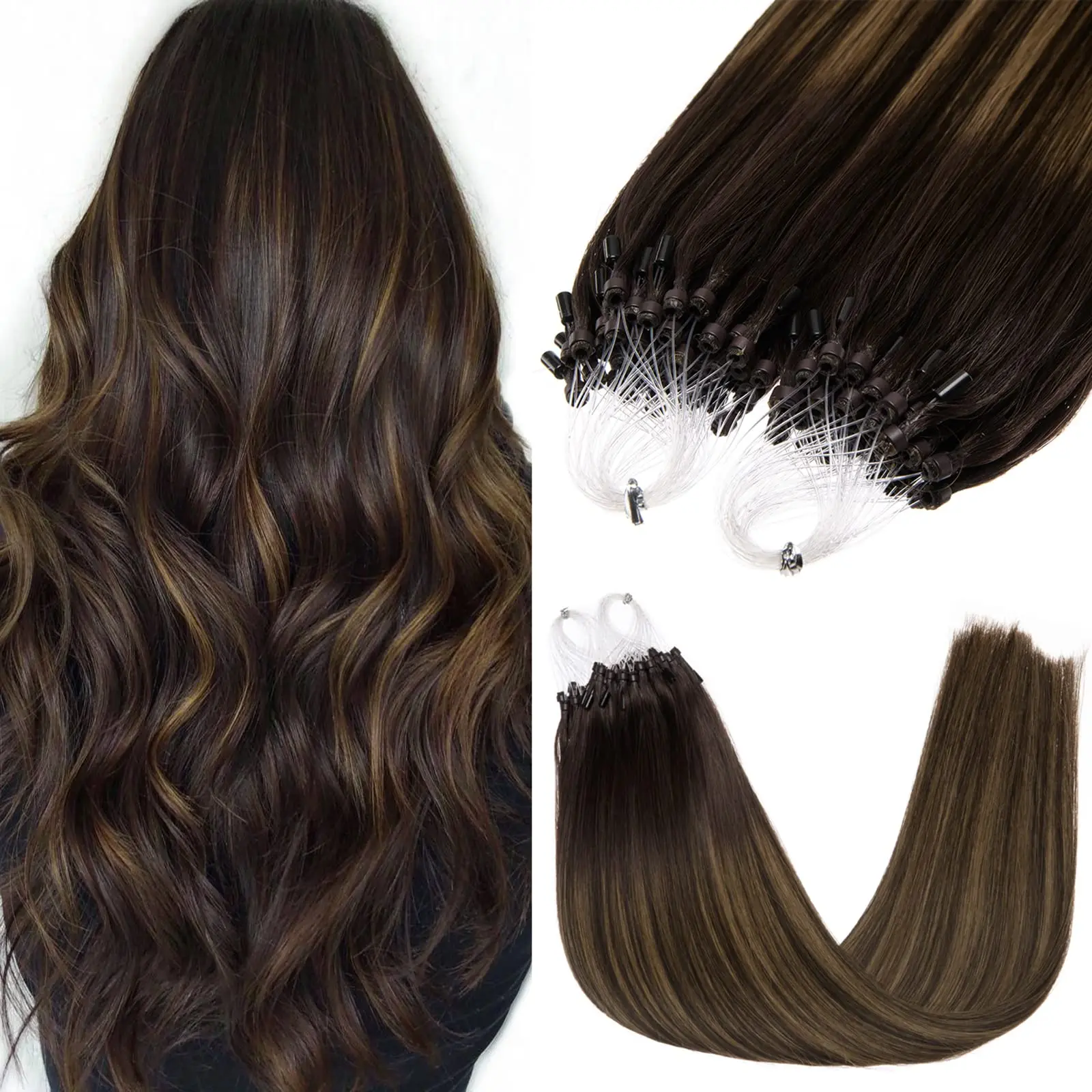 

Micro Loop Ring Hair Extensions 100% Human Hair Straight Weft Individual Strands For Natural Looking Extensions