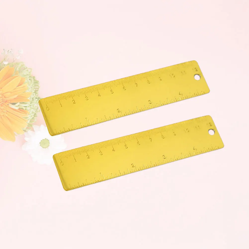 

2 Pcs Ruler Stainless Steel Nordic Style School Supplies Drawing Drafting Tools Golden