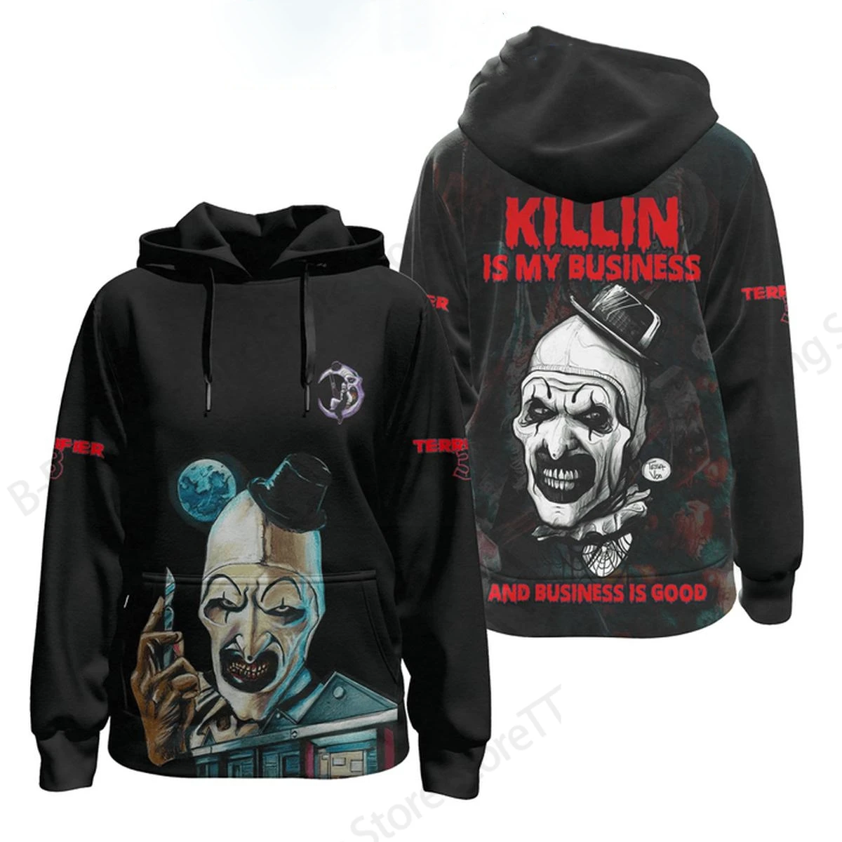 Image of Horrorfilm Terrifier Killer 3D-Druck Hoodie für Männer und Frauen, Modischer Langarm-Hoodie, Halloween-Mantel, Herren-Sweatshirt, Winterkleidung