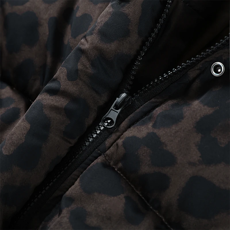 Women's Leopard Print Hooded Cotton Padded Jackets Stand Collar Zipper Short Puffy Coats 2026 Winter Lady Street Warm Outerwear
