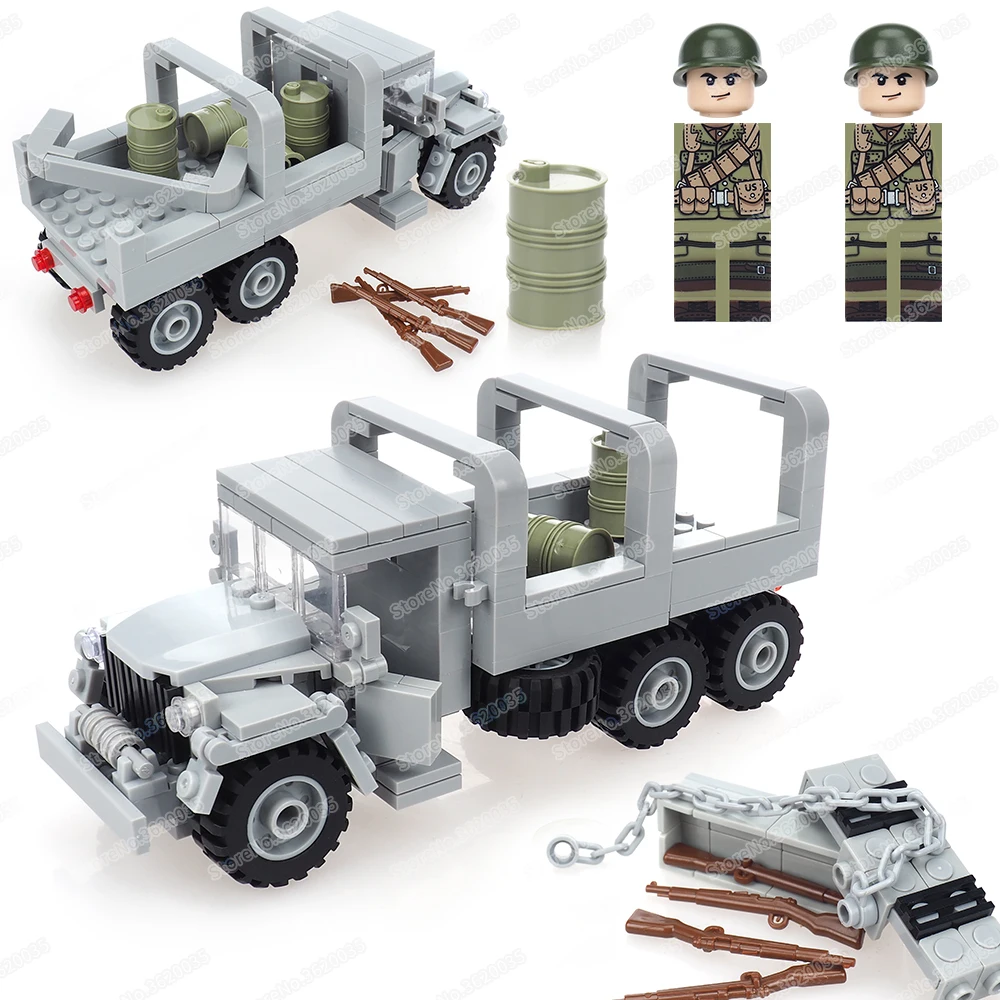 US military WW2 Building Block GMC CCKW Truck Assemble Transportation Figures Weapons Battle Model Child Christmas Gift Boy Toys