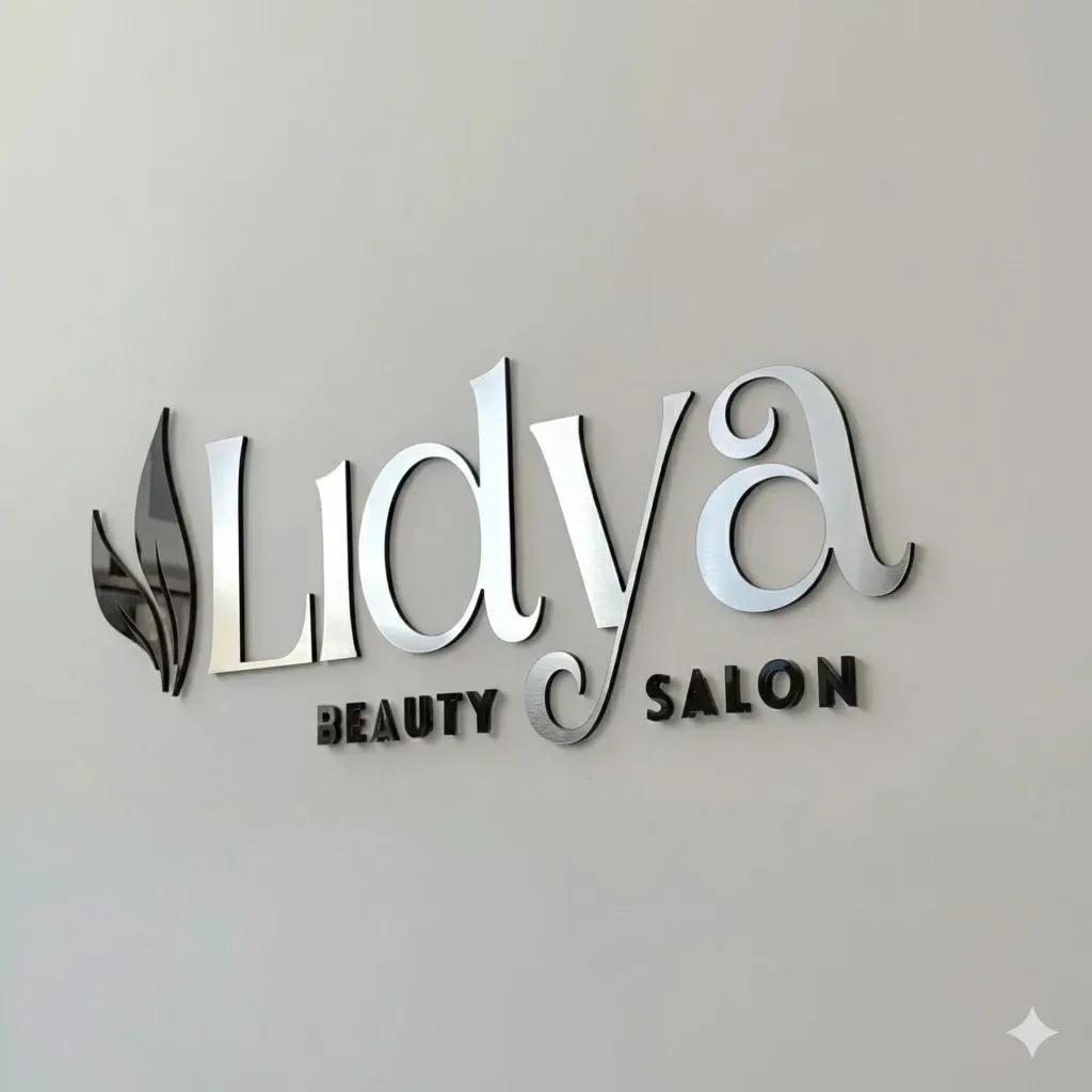 Personalized 3D Acrylic Logo Sign Wall Mounted Business Wall Sign Custom Blushed Mirror Acrylic Logo for Salon Office Lobby