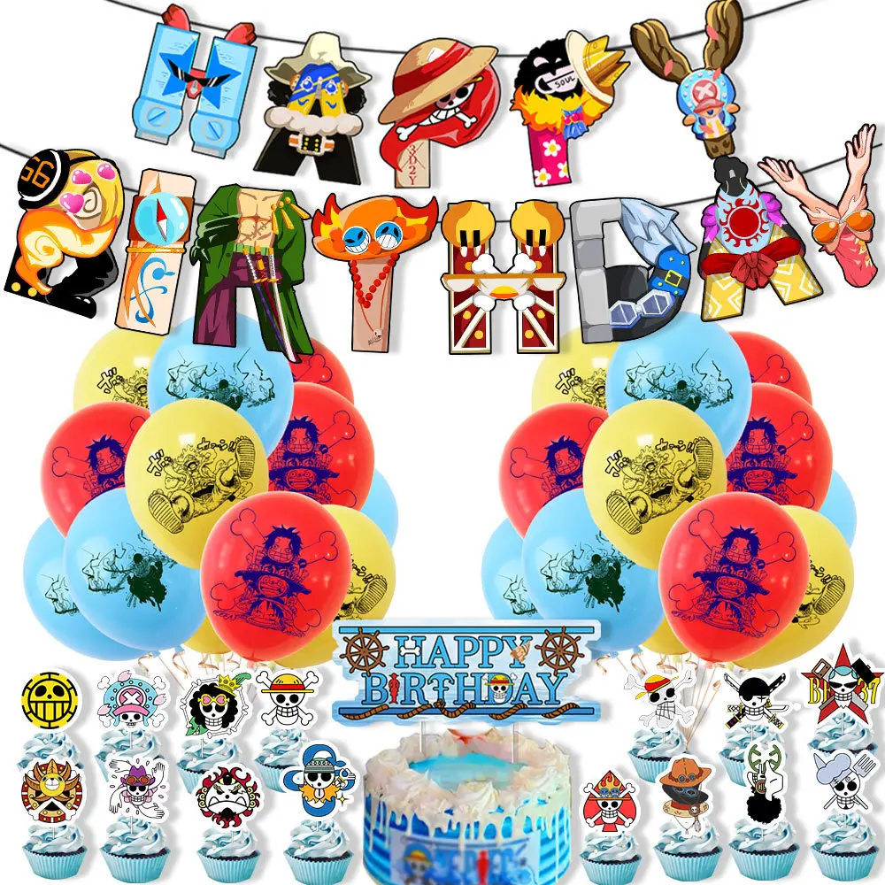 Hot One Piece series set di decorazioni per feste di compleanno flag cake party planting flag ball combination decorazione per feste di compleanno