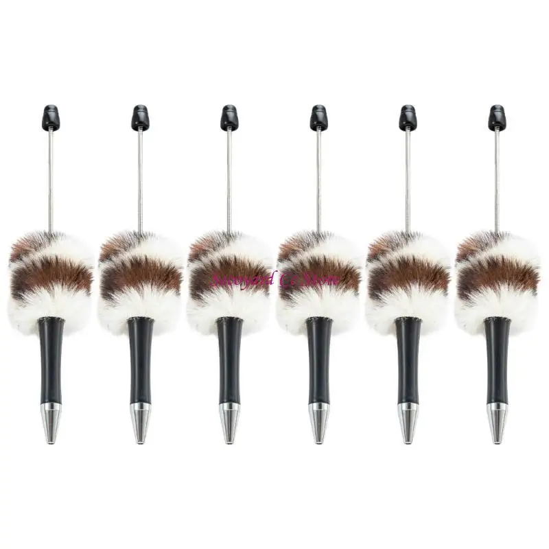 

N3UC 6 шт шариковая ручка с бусинами пластиковая шариковая ручка плюшевая шариковая ручка офисные письменные принадлежности для