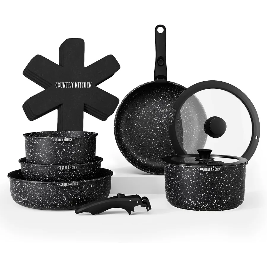 

Cookware Set with Removable Handle, Oven & RV Safe Pots and Pans Set, Black, Original