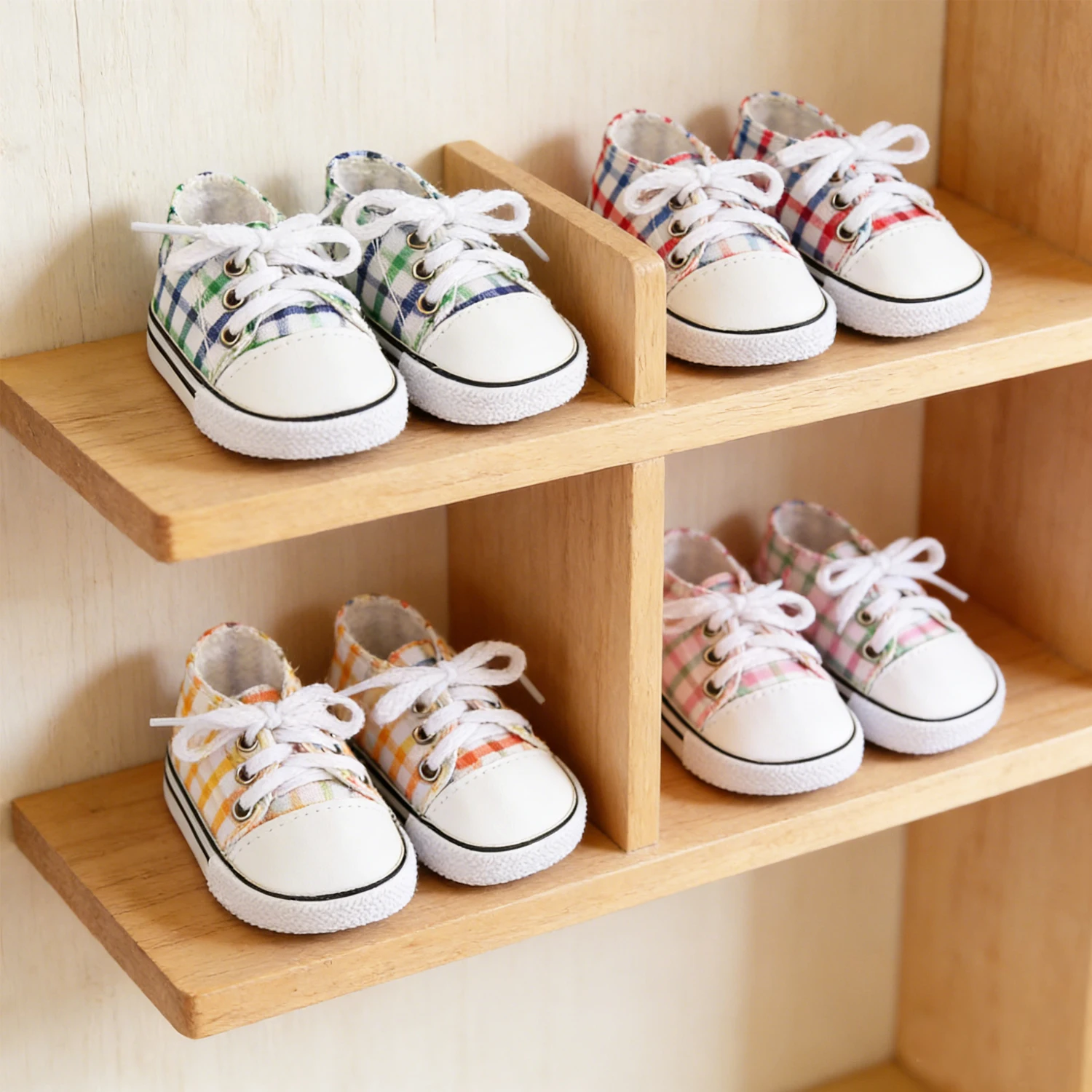 Zapatos de lona a cuadros coloridos de 5cm, bonitas zapatillas de tela con cordones para muñecas americanas de 14 pulgadas, muñecas de 30-35cm, muñecas Nancy y Lise.