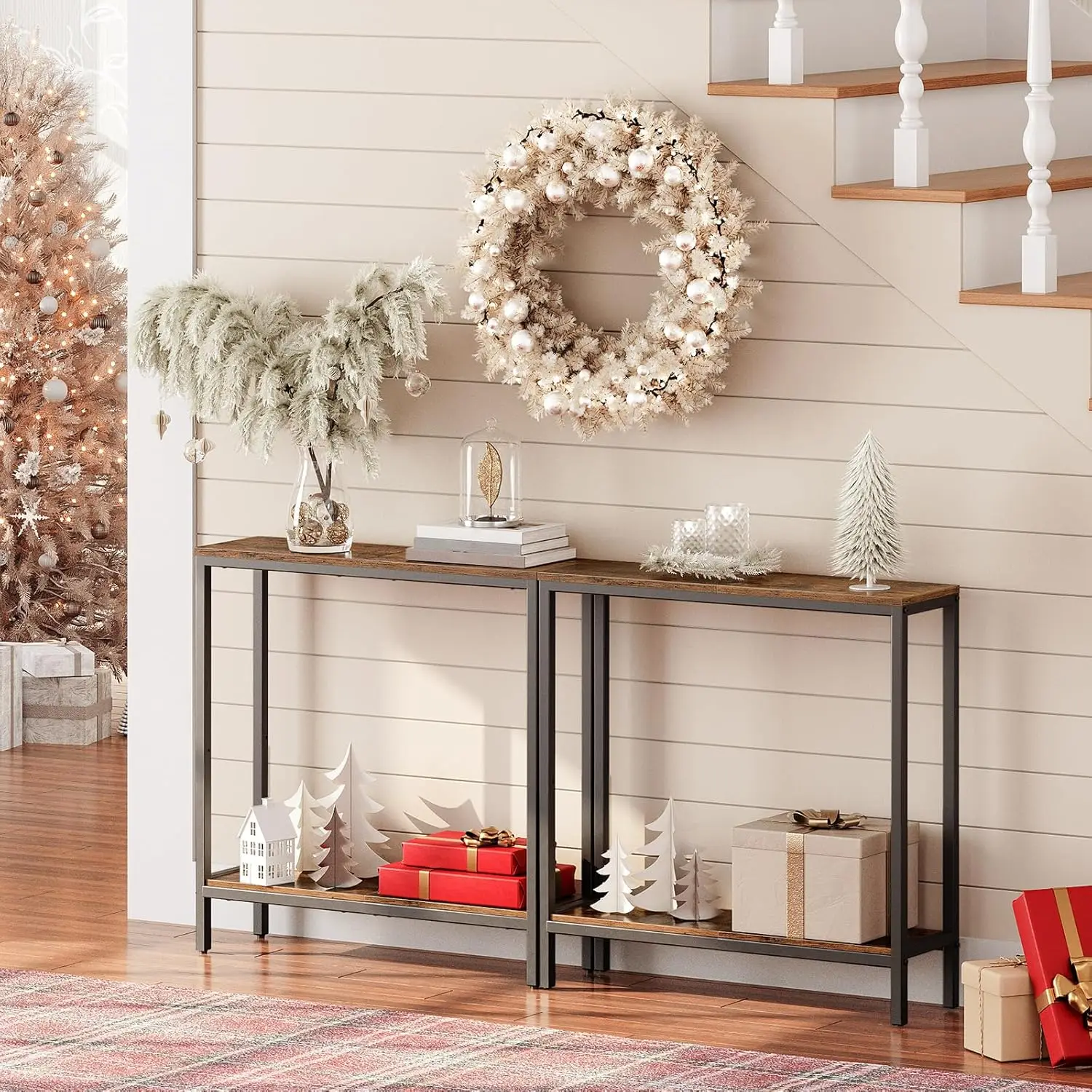 

Narrow Console Table, Small Sofa Table, Entryway Table with Shelves, Side Table, Display Table