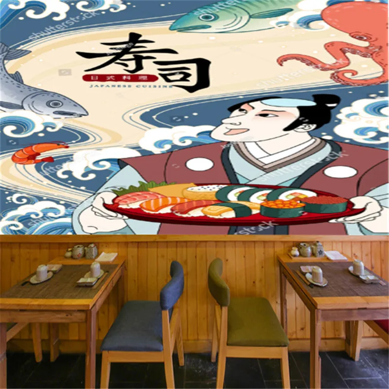 Ukiyo-e Style Japanese Sushi Sushi Cuisine Industrial Decoration Wallpapers Restaurant Kabuki Background Wall Papers Mural