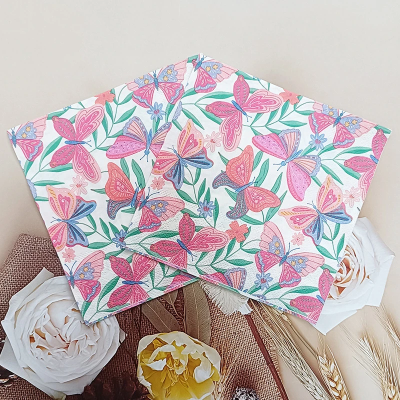 20Pcs Butterfly Printed Paper Napkins, Disposable 2 Layer Paper Napkins for Party Hotel Dinner Table DIY Decor