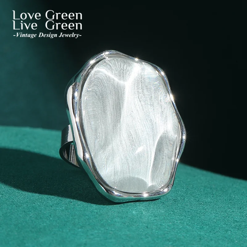 

Vintage Resin Irregular Rings Woman Finger Hammered Silver Color High Quality Jewelry Luxury Brand Designer Party Accessories
