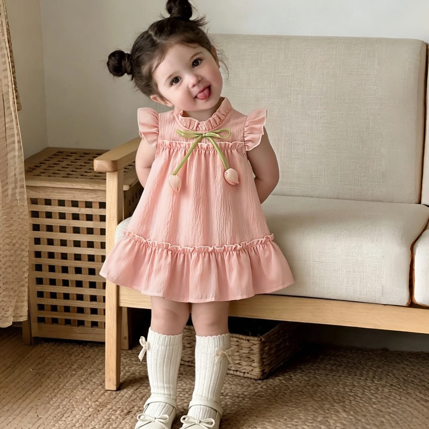 Sommerkleid für Babymädchen, süßes Blumenkleid im koreanischen Stil, tägliches Outfit für Babymädchen, Kinderkleidung, 9 Monate - 4 Jahre