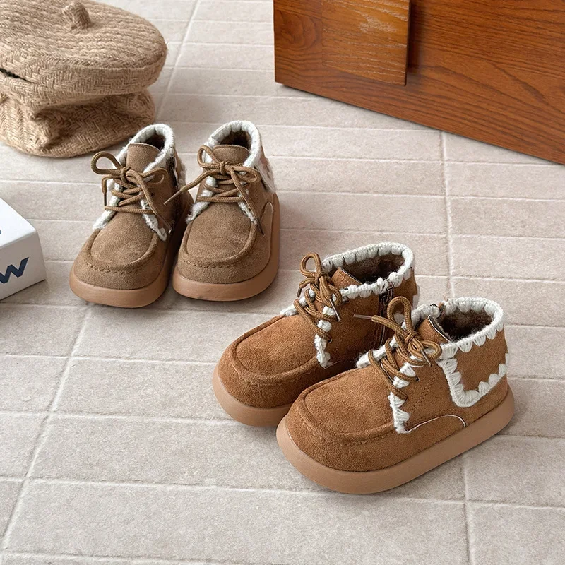 

Детские короткие сапоги в стиле ретро для девочек, зима 2021, новая модная нескользящая универсальная обувь принцессы в корейском стиле с мягкой подошвой