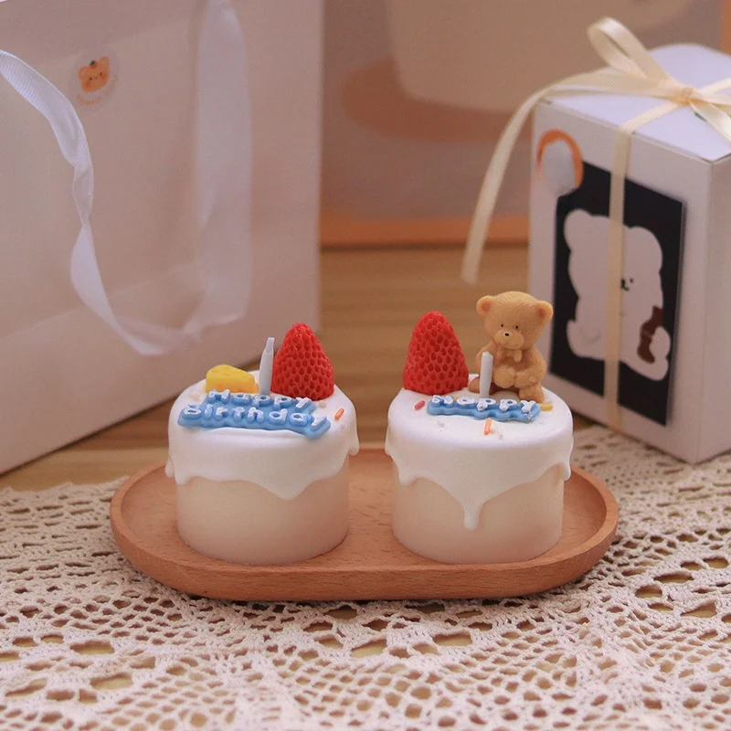 Mini Birthday Cake 3D Silicone Emulational Cake Candle Mould Scented Soap Mold Handmade Molds Resin Clay Making Cake Decor