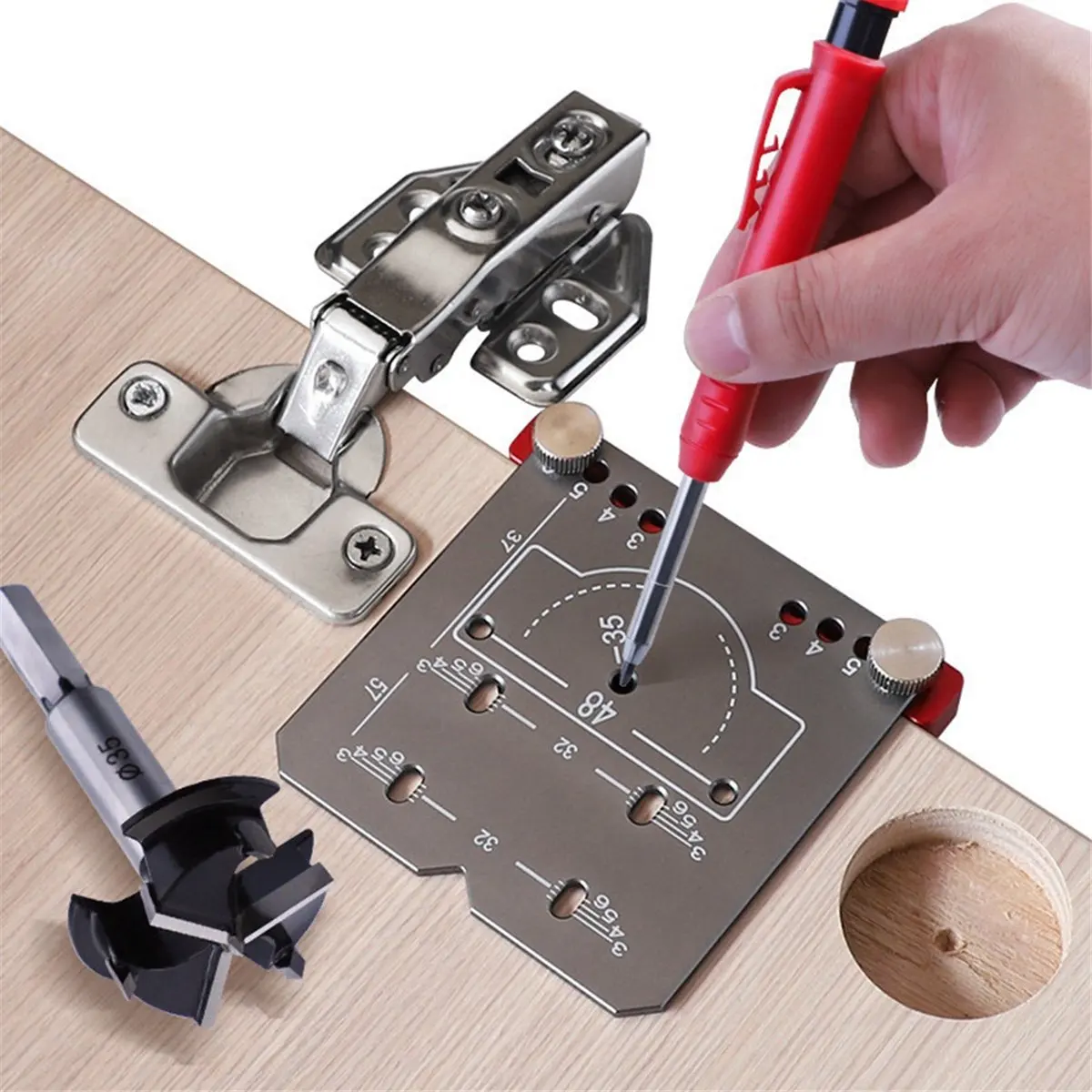 35mmHinge Jig Door Cabinets Concealed Hinge Hole Template Jig Aluminium Alloy Drill Guide Locator Tool for Woodworking,A-BCBW
