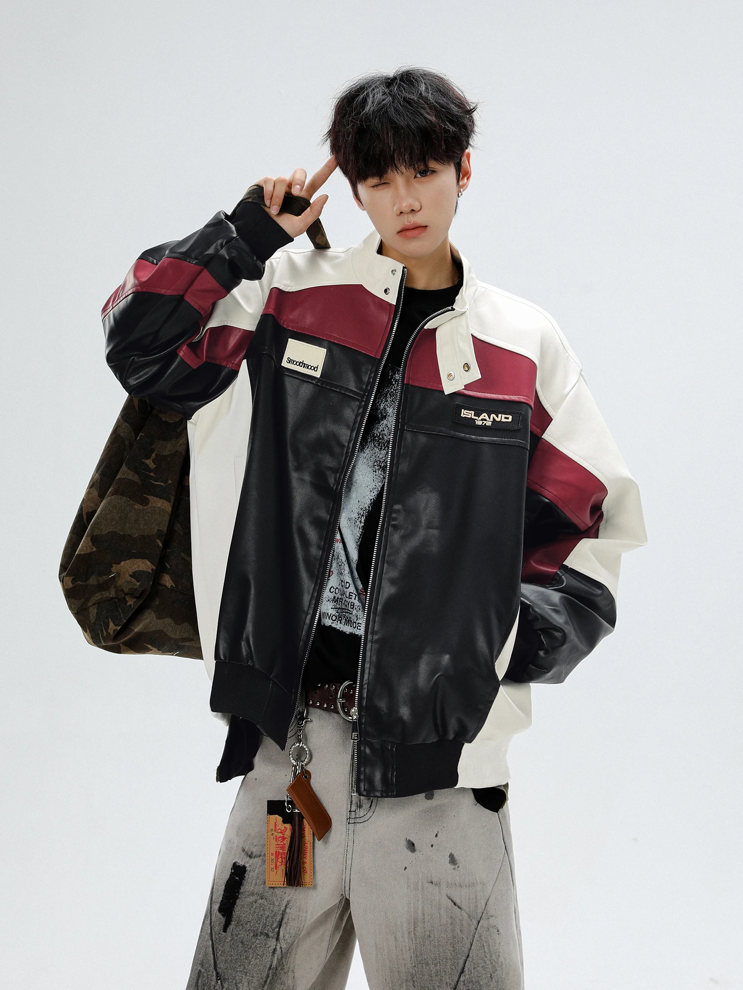 Jaqueta de Corrida Retro Americana para Homens, Jaqueta de Primavera e Outono com Design de Cores em Splice, Jaqueta de Pilot...