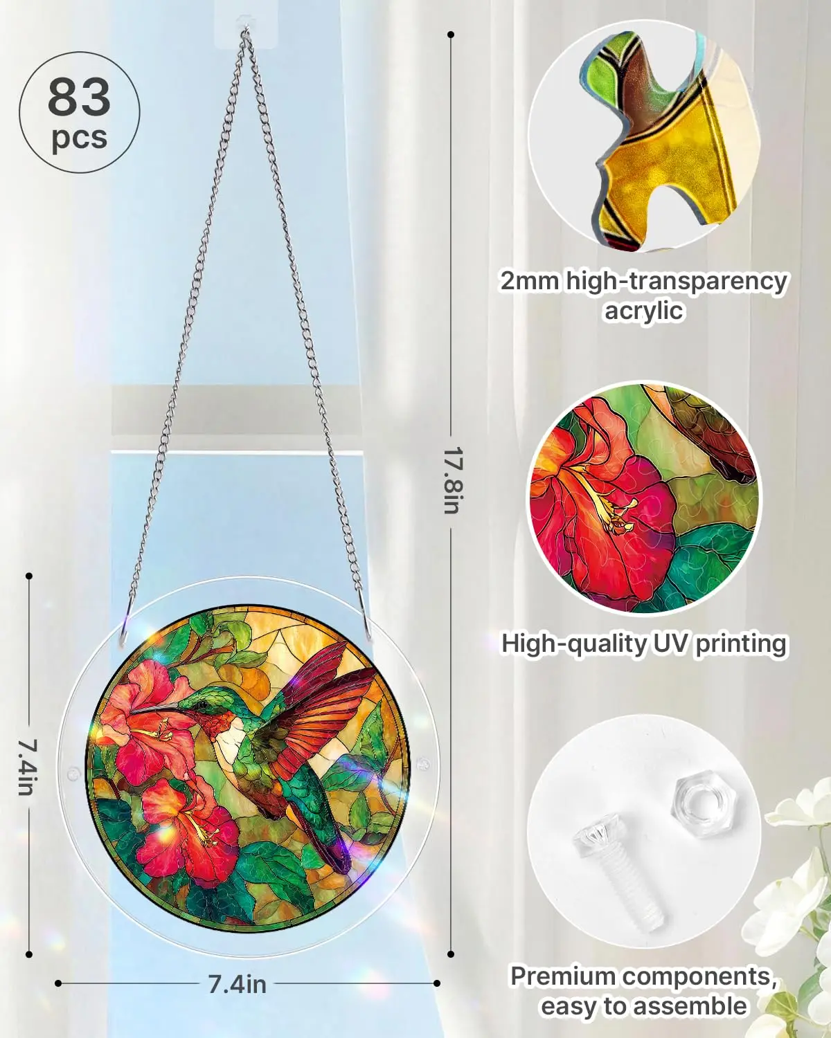 

1Pc Acrylic Jigsaw Puzzle Suncatcher Ornament 2D Window Hanging Sun Catcher Home Decor for Bedroom Kitchen Garden Porch Balcony